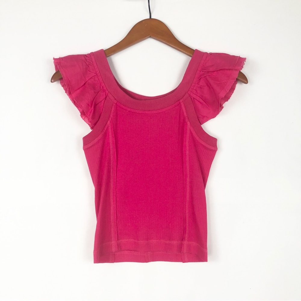 NEW Anthropologie Pilcro Flutter Sleeve Sport Tank Pink Size XXS